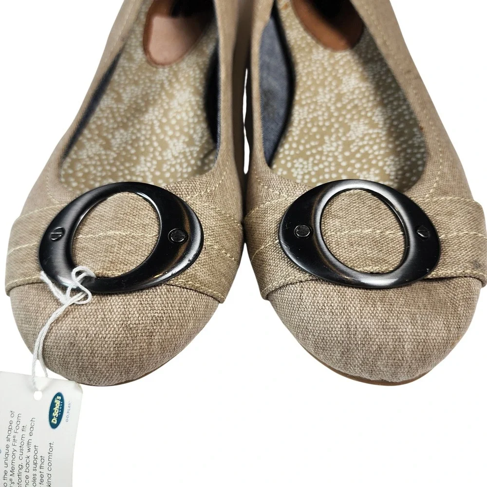 Dr Scholls Memory Fit Foam Ballet Flats Women;s 11 Beige Fabric Comfort Cute NEW